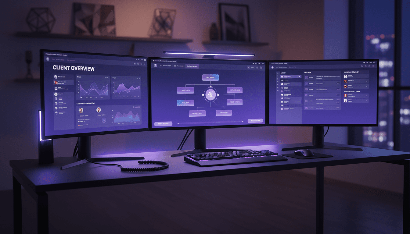 AI Workflow Dashboard und CRM Integration auf modernem Monitor